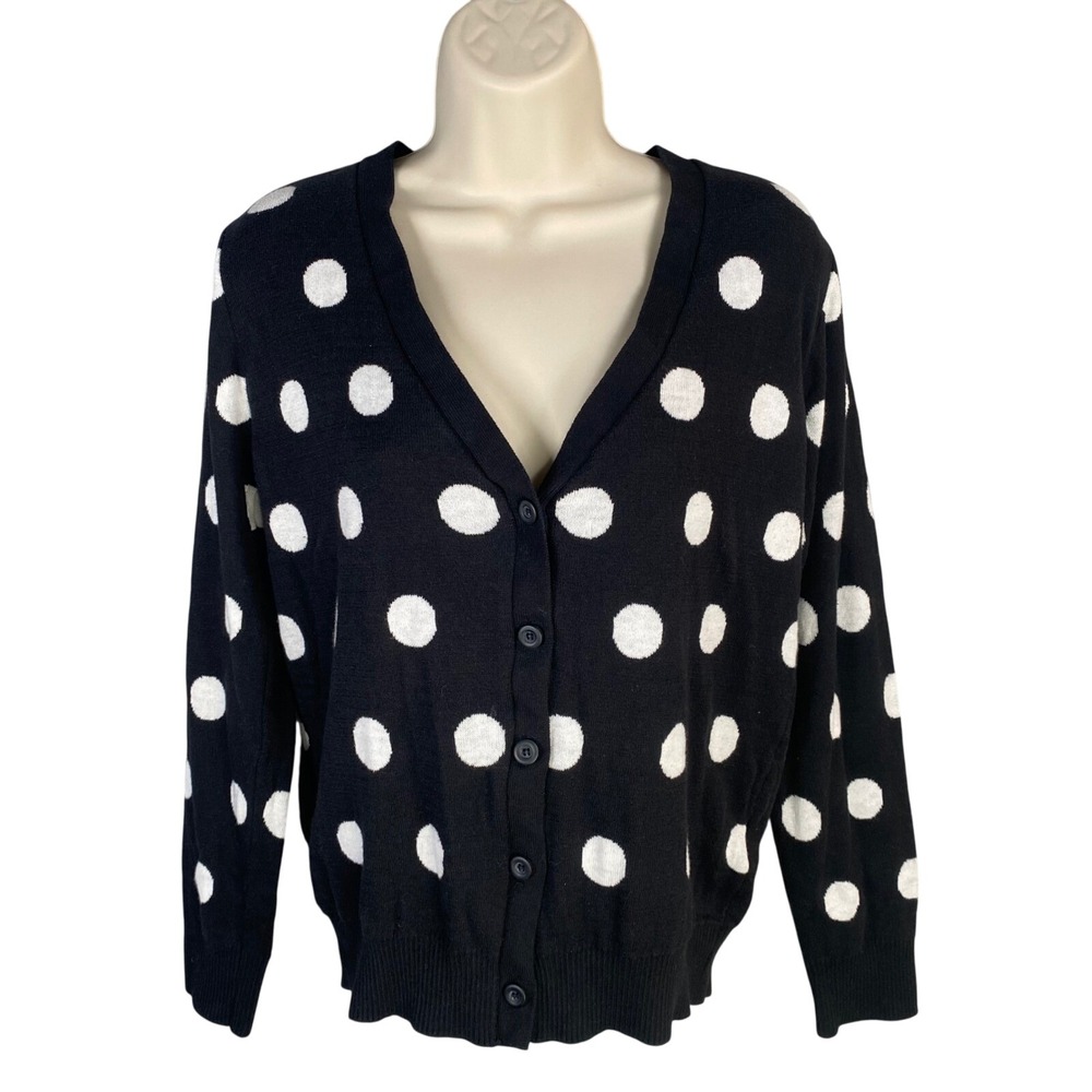Forever 21 Black White Polka Dot Cardigan‎ Sweater Size Small Old Money Capsule